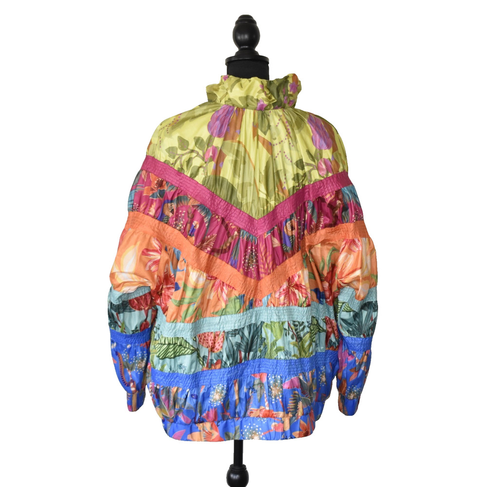 B2 NWOT FARM RIO Multicolor Patchwork Print Ruffled Windbreaker Jacket Size L - Picture 4 of 8